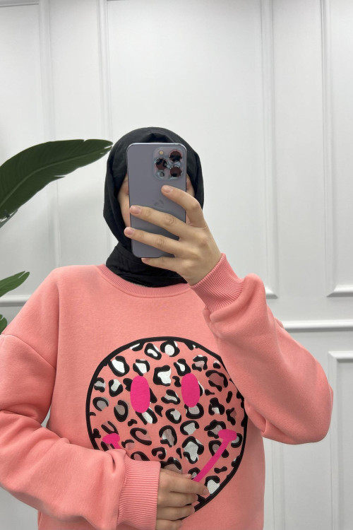 Leopard Pattern Sweatshirt Pink