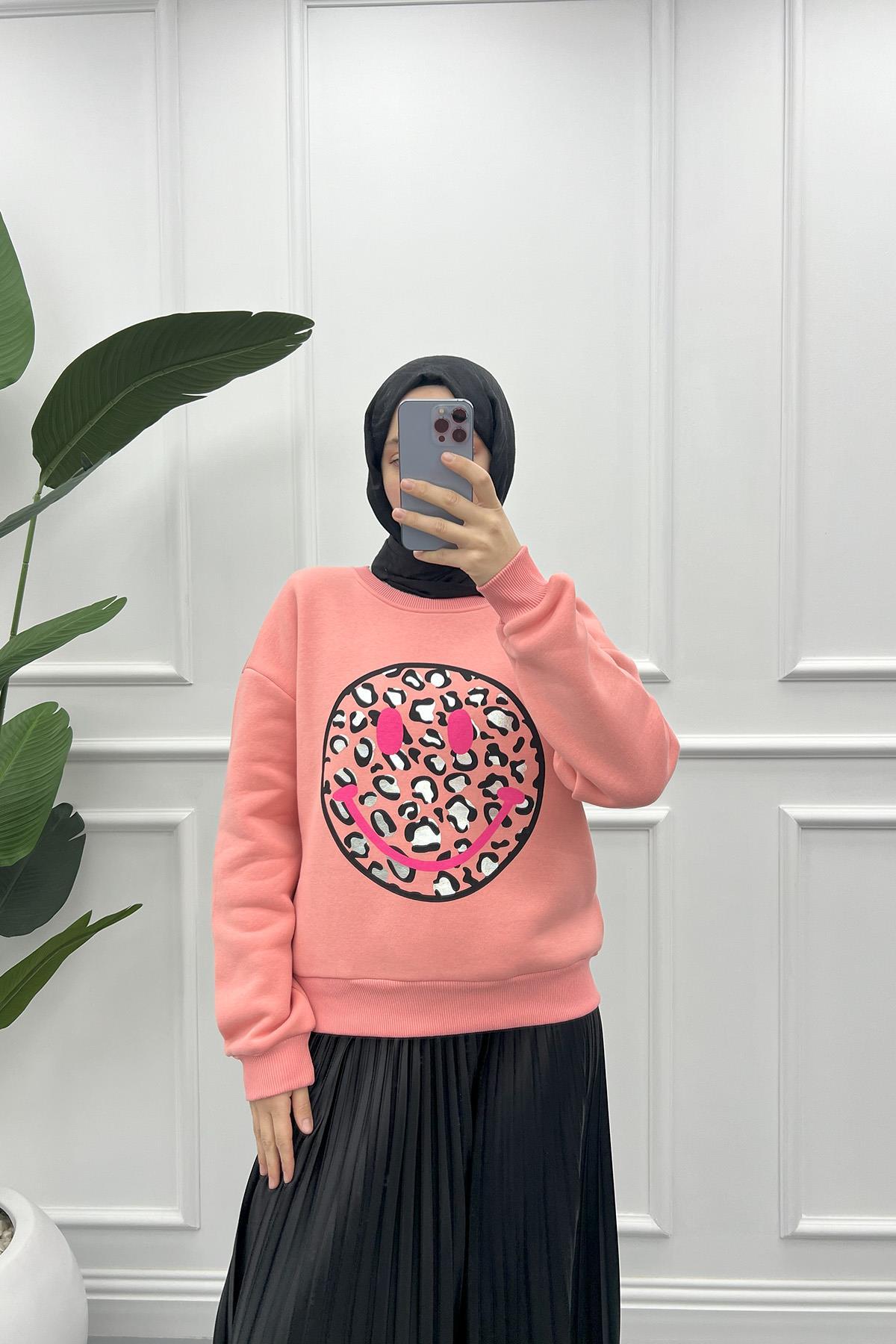 Leopard Pattern Sweatshirt Pink