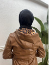 Leopard Patterned Leather Coat Brown