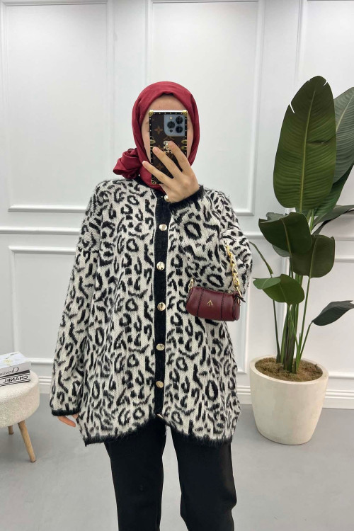 Leopard Patterned Cardigan Ecru