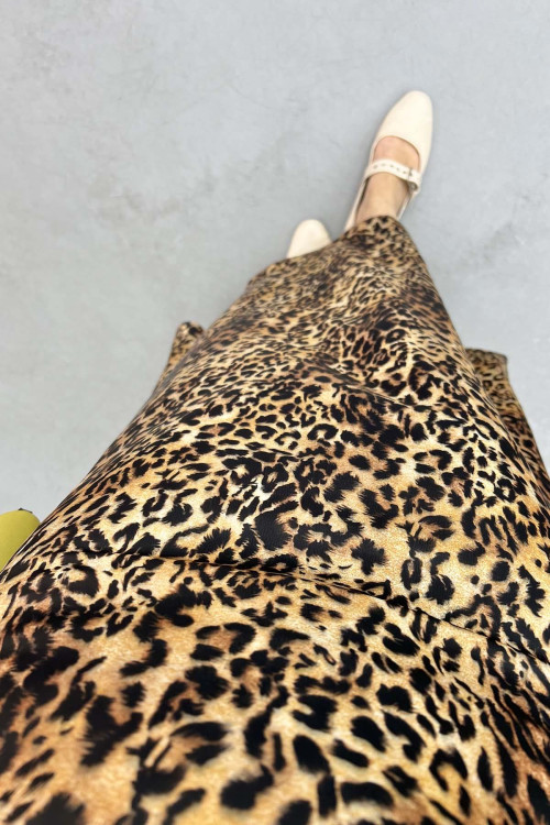 Leopard Patterned Satin Skirt Leopard