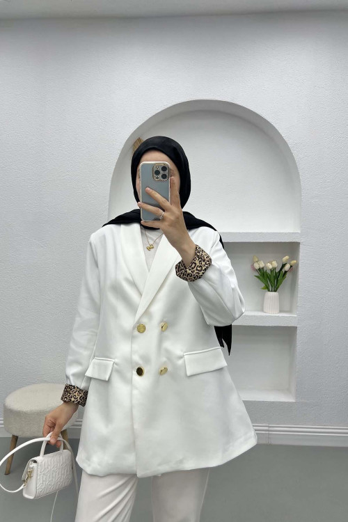 Leopard Detailed Jacket White