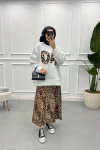 Leopard Printed Three Thread Sweatshirt Gray