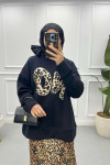 Leopard Printed Three Thread Sweatshirt Black