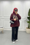 Leopard Printed Three Thread Sweatshirt Cherry Maroon