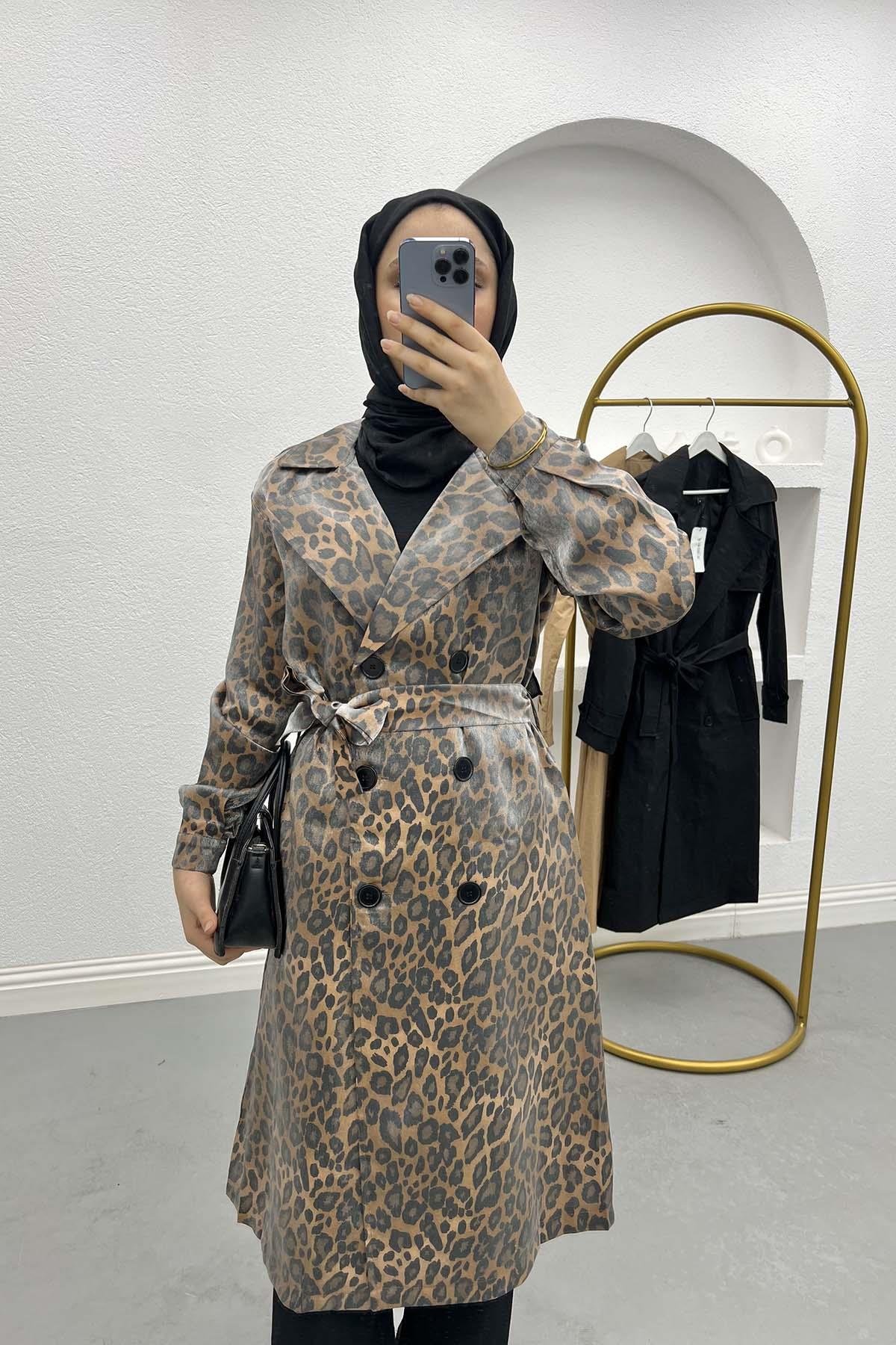 Leopard Shiny Trench Coat Leopard