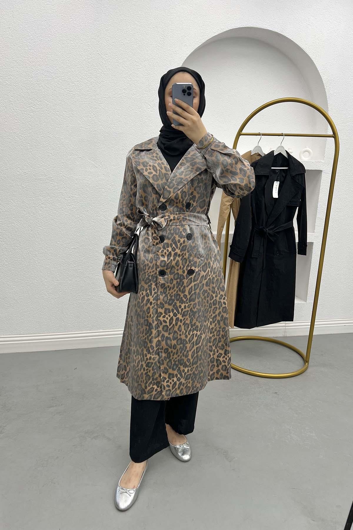 Leopard Shiny Trench Coat Leopard