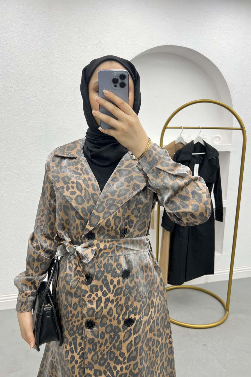 Leopard Shiny Trench Coat Leopard