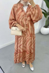 Mango Fabric Patterned Dress Camel