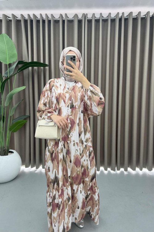 Mango Fabric Patterned Dress Brown