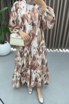 Mango Fabric Patterned Dress Brown