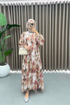 Mango Fabric Patterned Dress Brown