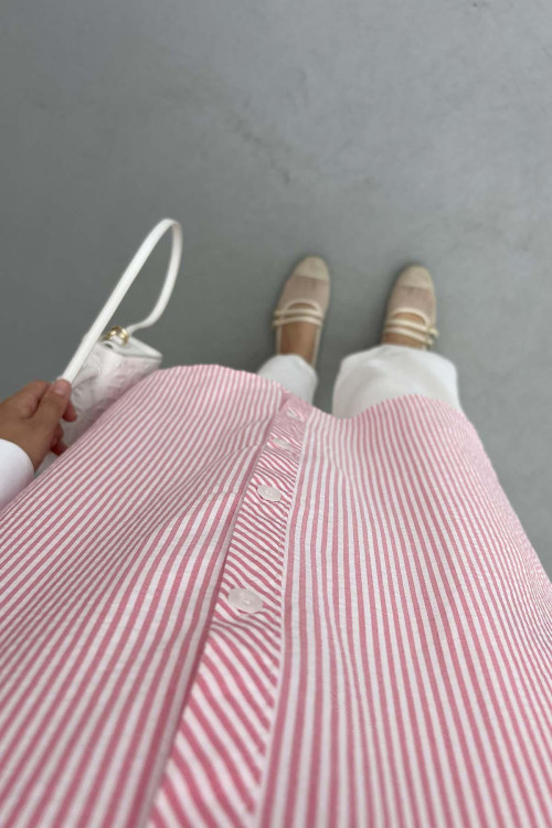 Striped Tunic with Cuff Detail Red