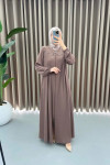 Embroidered Detailed Abaya Mink