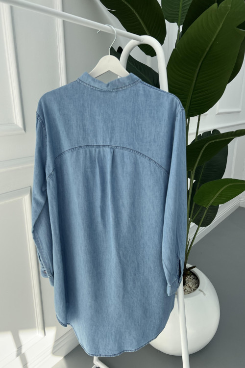 Embroidered Denim Shirt Light Blue