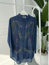 Embroidered Denim Shirt Dark Blue