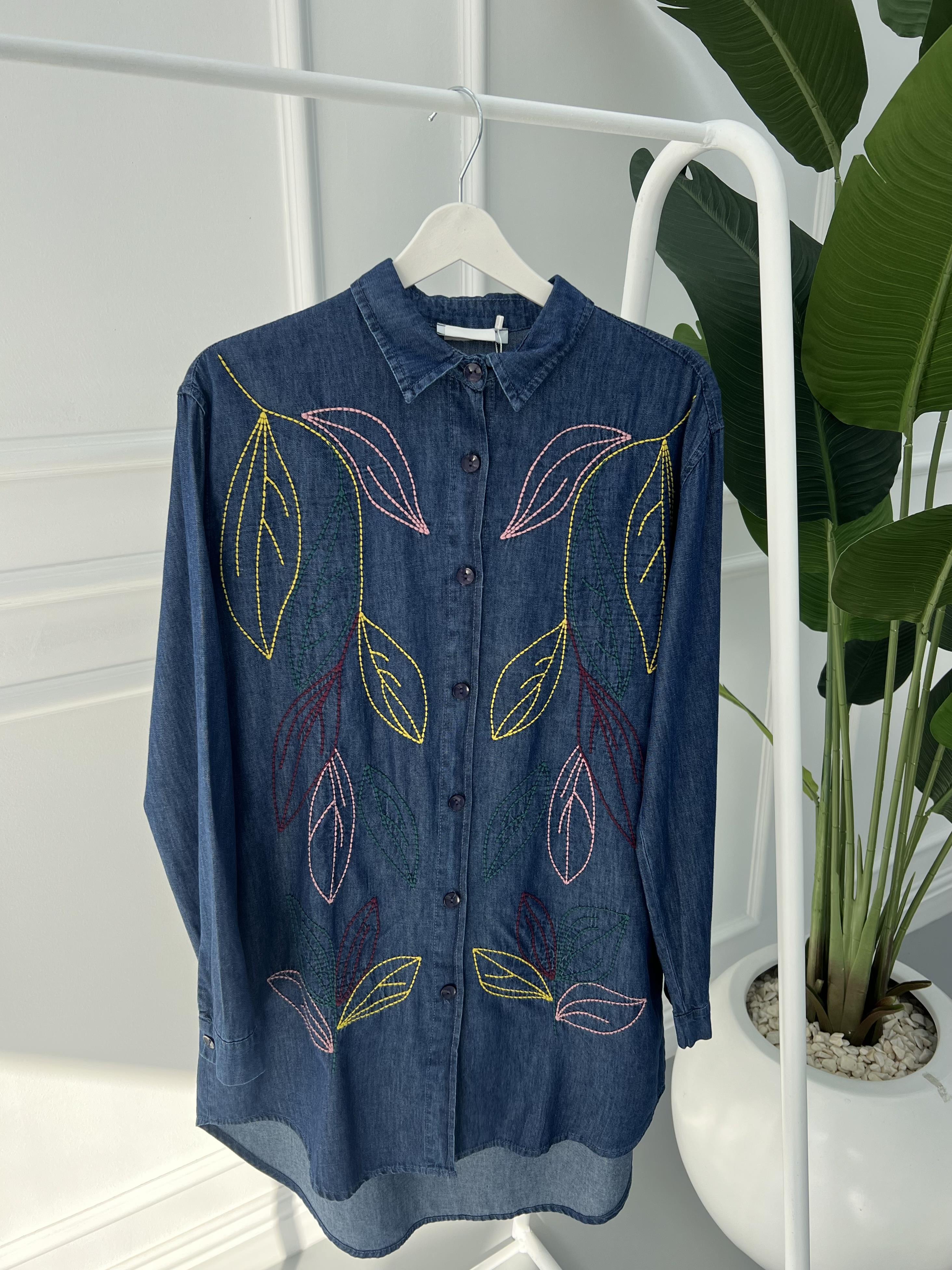 Embroidered Denim Shirt Dark Blue