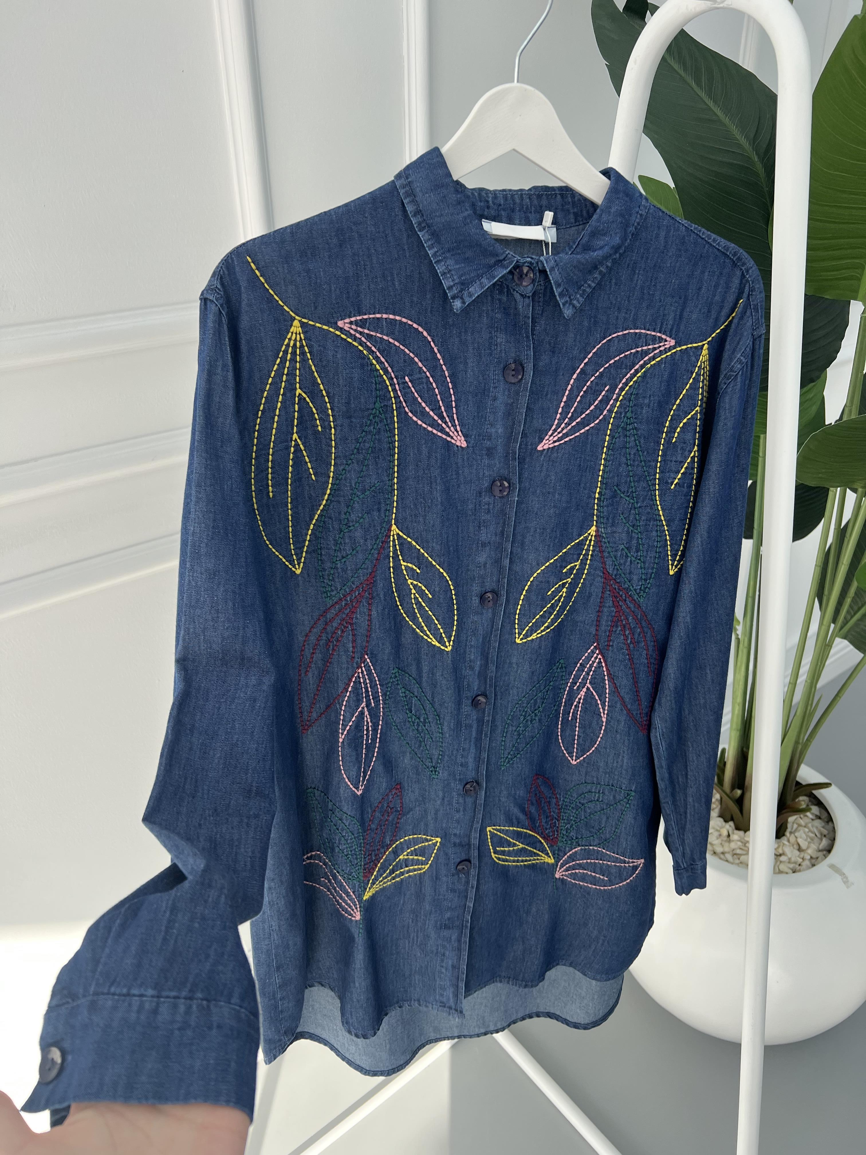 Embroidered Denim Shirt Dark Blue