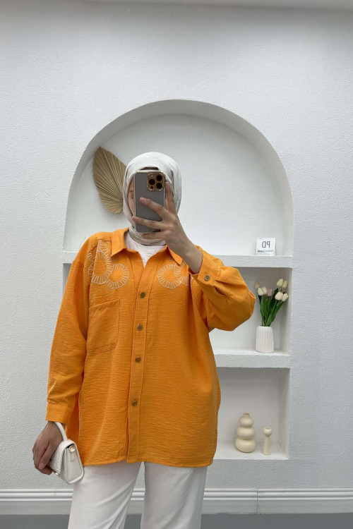 Embroidered Oversize Shirt Orange