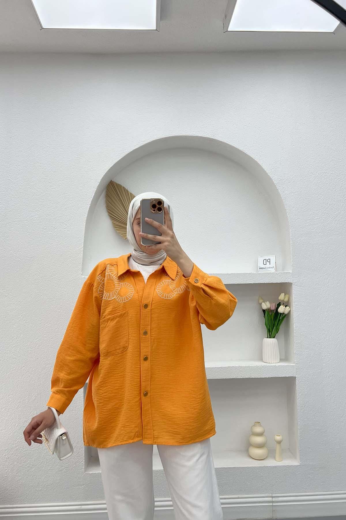 Embroidered Oversize Shirt Orange