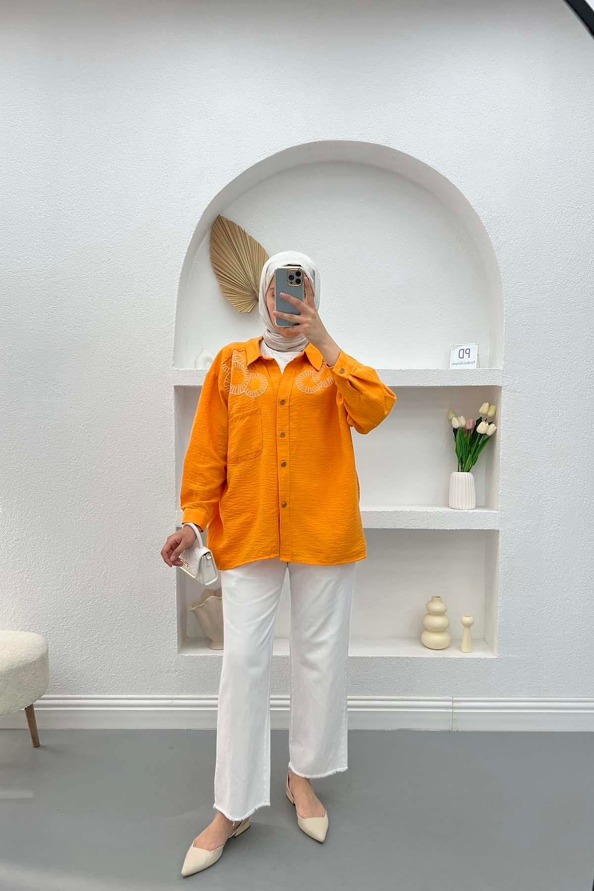 Embroidered Oversize Shirt Orange