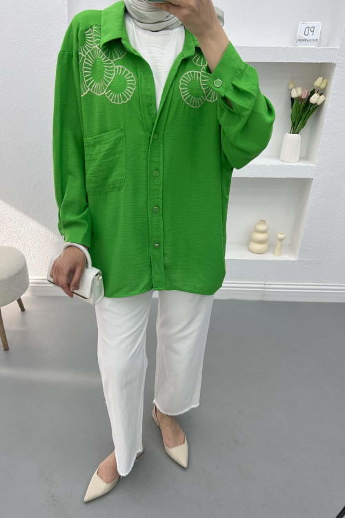 Embroidered Oversize Shirt Green