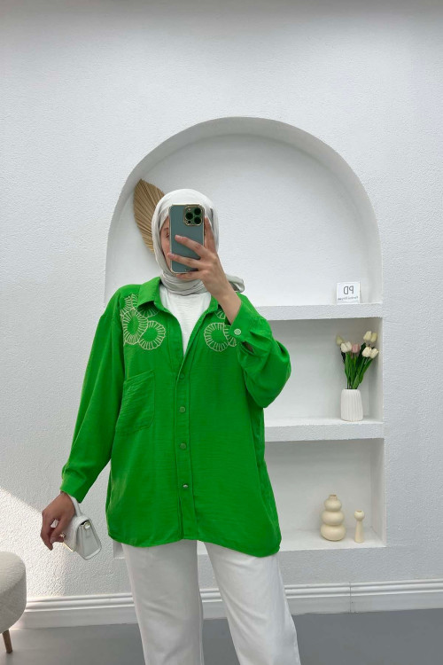 Embroidered Oversize Shirt Green