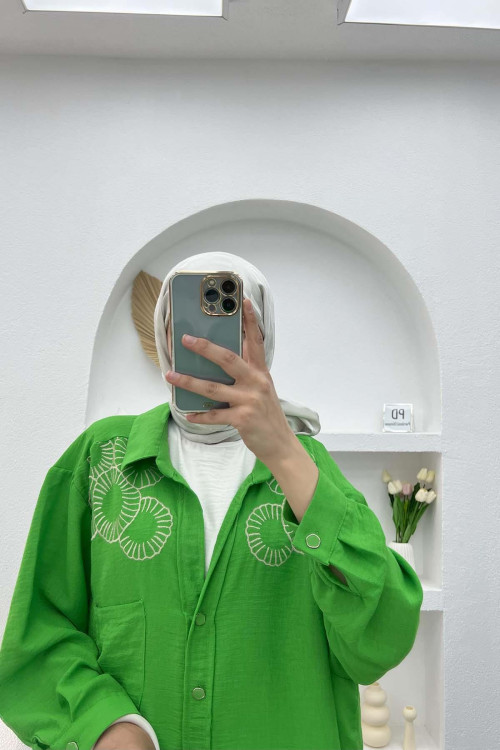 Embroidered Oversize Shirt Green