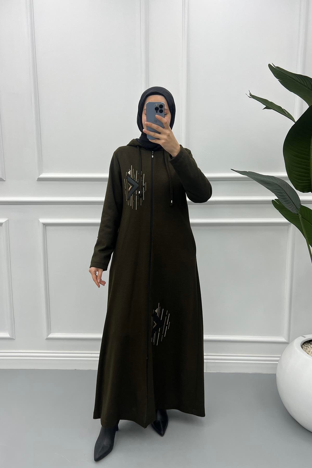 Embroidered Abaya Khaki