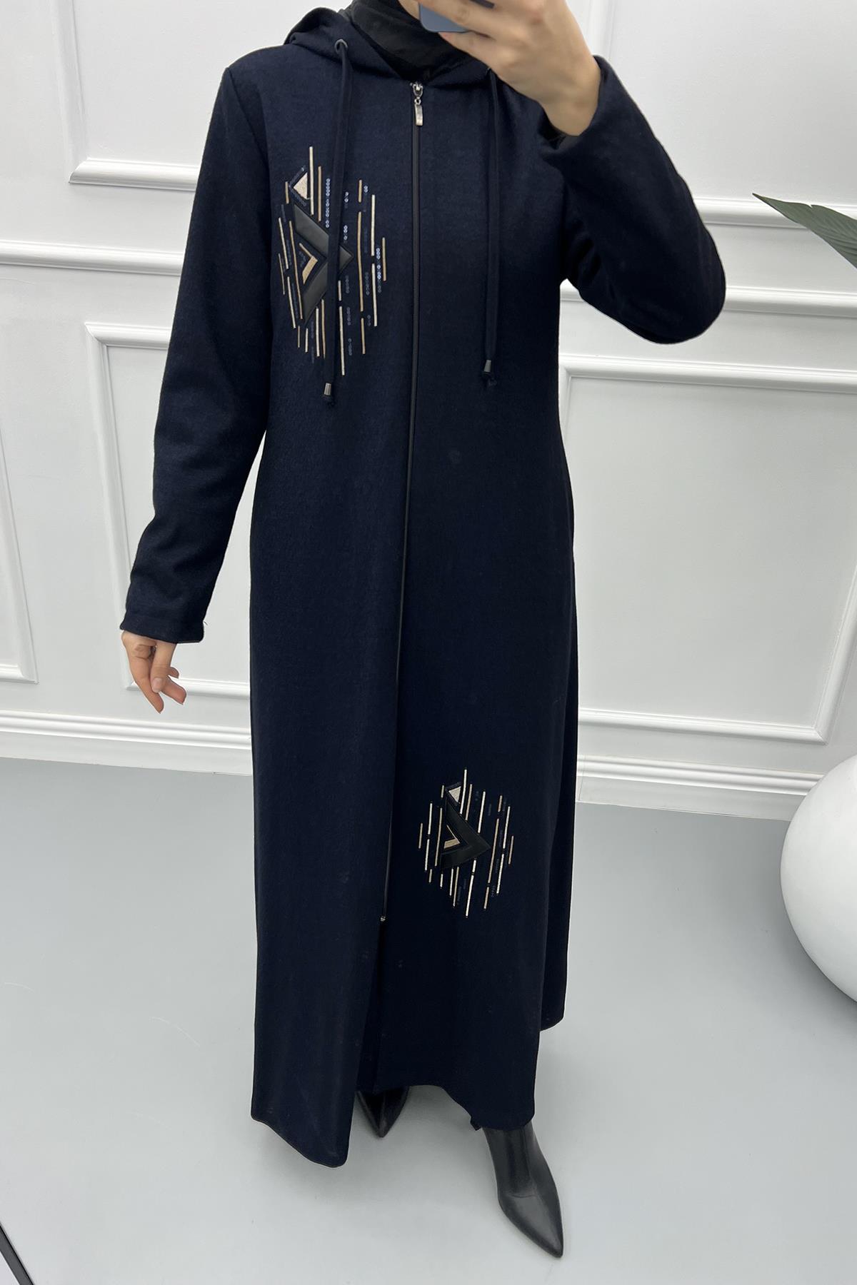 Embroidered Abaya Navy Blue