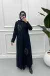 Embroidered Abaya Navy Blue