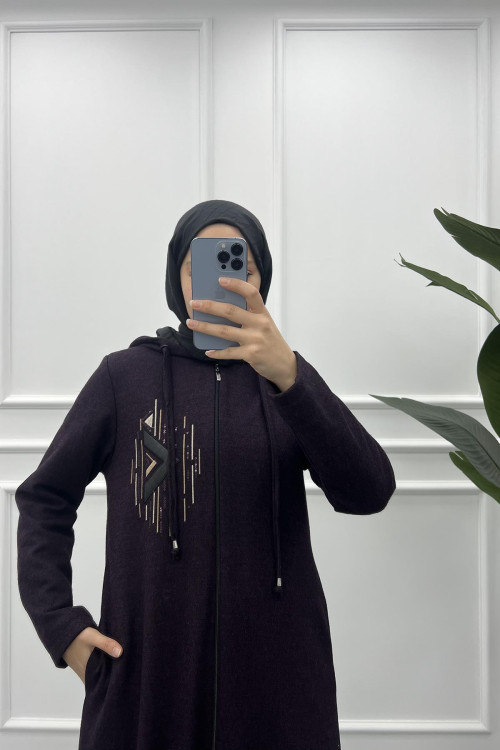 Embroidered Abaya Damson