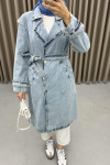 Shoulder Detailed Denim Trench Coat Blue