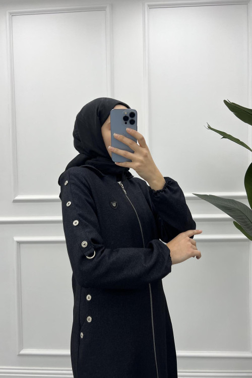 Shoulder Buttoned Abaya Navy Blue