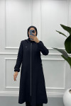 Shoulder Buttoned Abaya Navy Blue