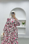 Shoulder Ruffle Floral Dress Pink