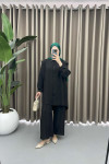 Shoulder Ruffle Stoned Suit Black