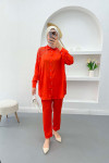 Shiny Coral Suit with Shoulder Stones