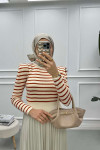 Shoulder Padded Striped Sweater Brick