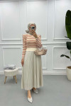 Shoulder Padded Striped Sweater Brick