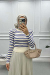 Shoulder Padded Striped Sweater Purple