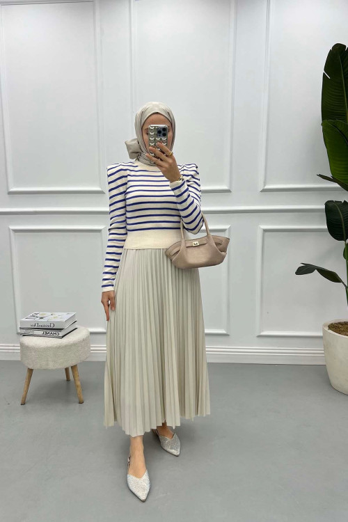 Shoulder Padded Striped Sweater Purple