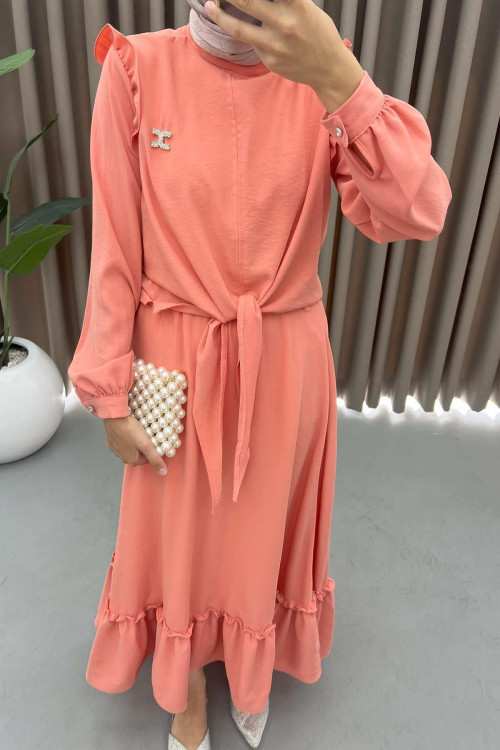 Front Tied Ruffle Set Pinky