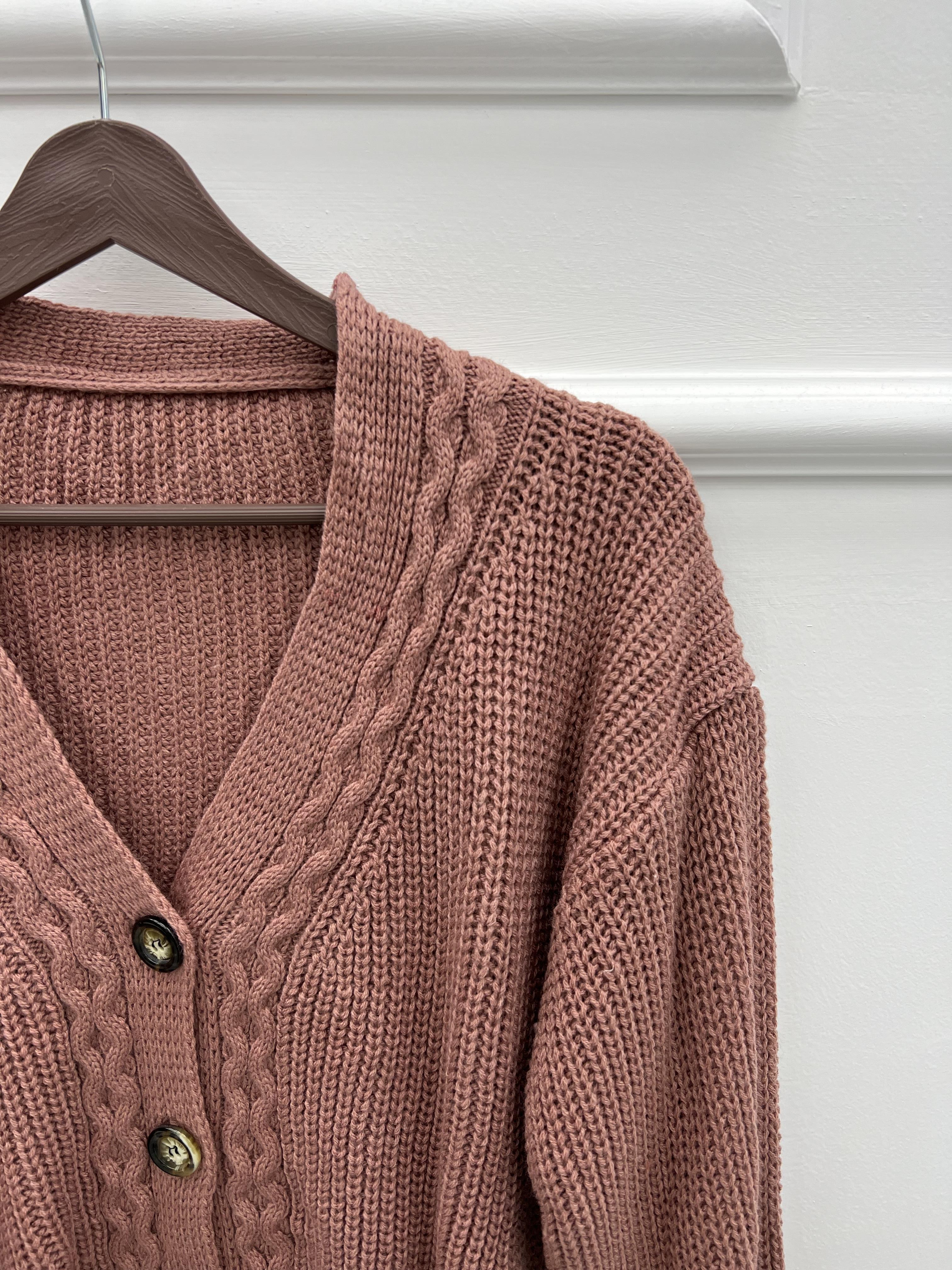 Knitted Patterned Sweater Cardigan Dusty Rose