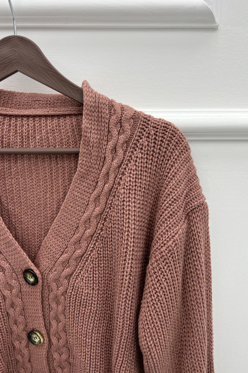 Knitted Patterned Sweater Cardigan Dusty Rose