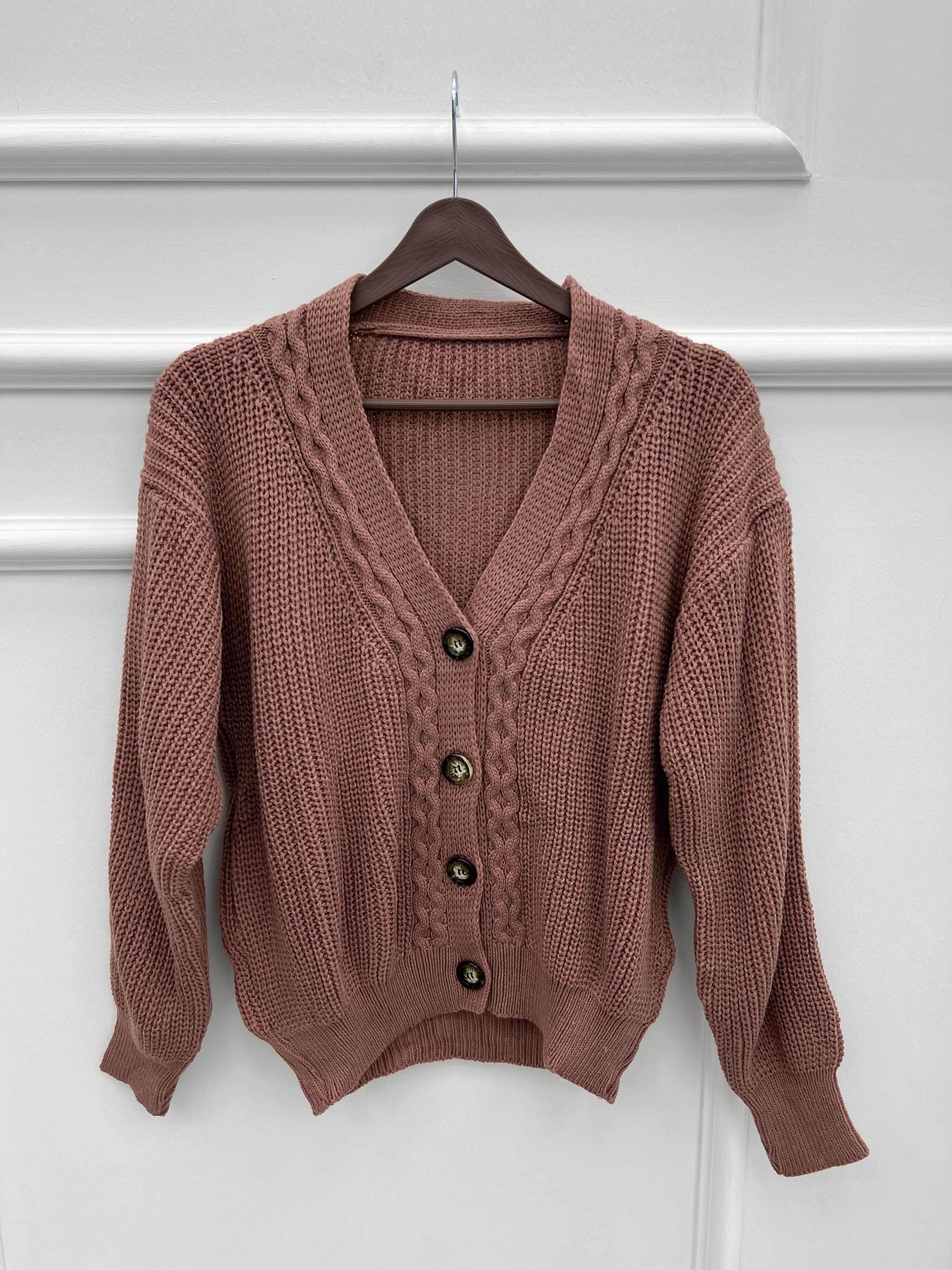 Knitted Patterned Sweater Cardigan Dusty Rose