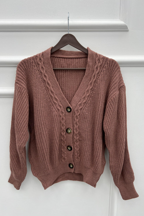 Knitted Patterned Sweater Cardigan Dusty Rose