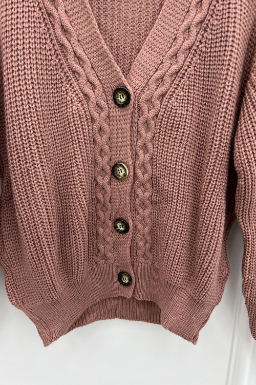 Knitted Patterned Sweater Cardigan Dusty Rose