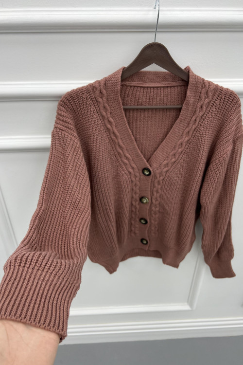 Knitted Patterned Sweater Cardigan Dusty Rose