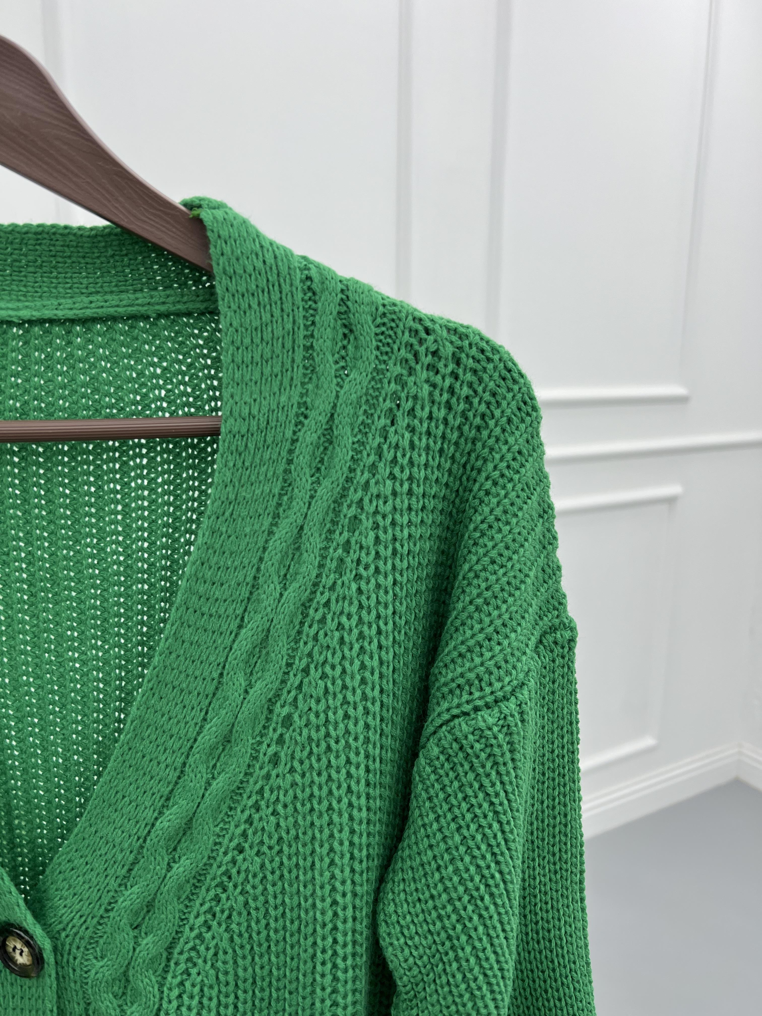 Knitted Patterned Sweater Cardigan Green